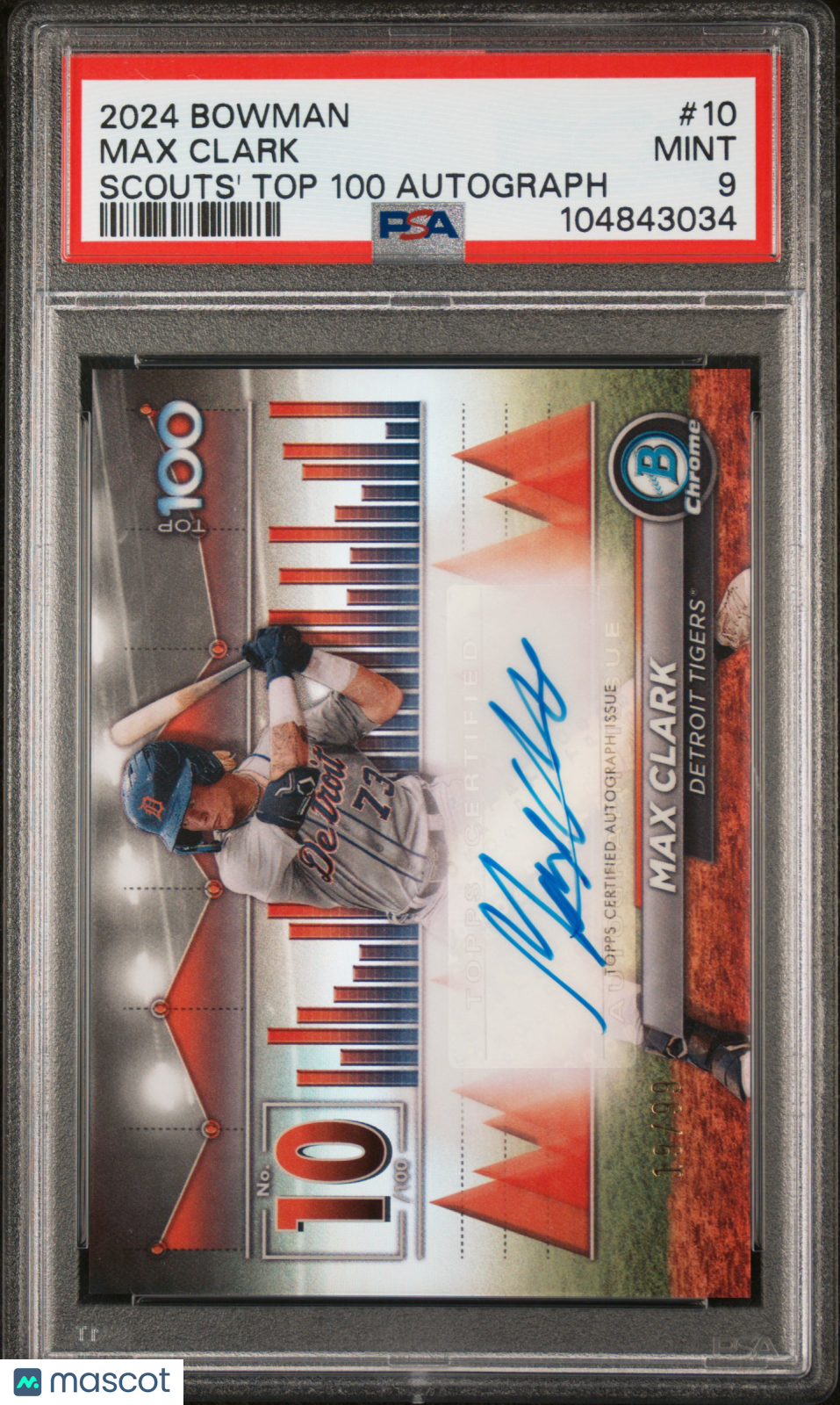 Baseball Bowman 2024 Bowman Bowman Scouts' Top 100 Autographs Max Clark #10 /100 PSA 9