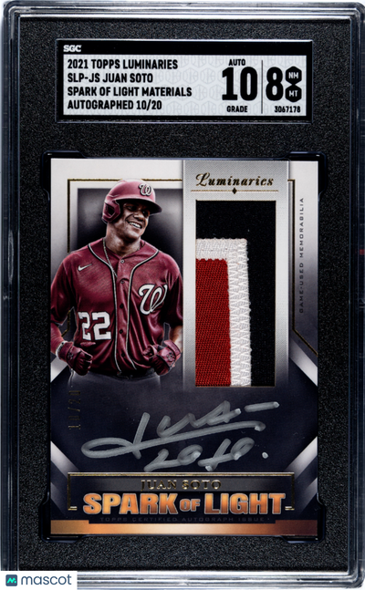 Sports Topps 2021 Topps Luminaries Juan Soto #Slp-Js Spark Of Light Mat. Auto SGC 8 Auto 10