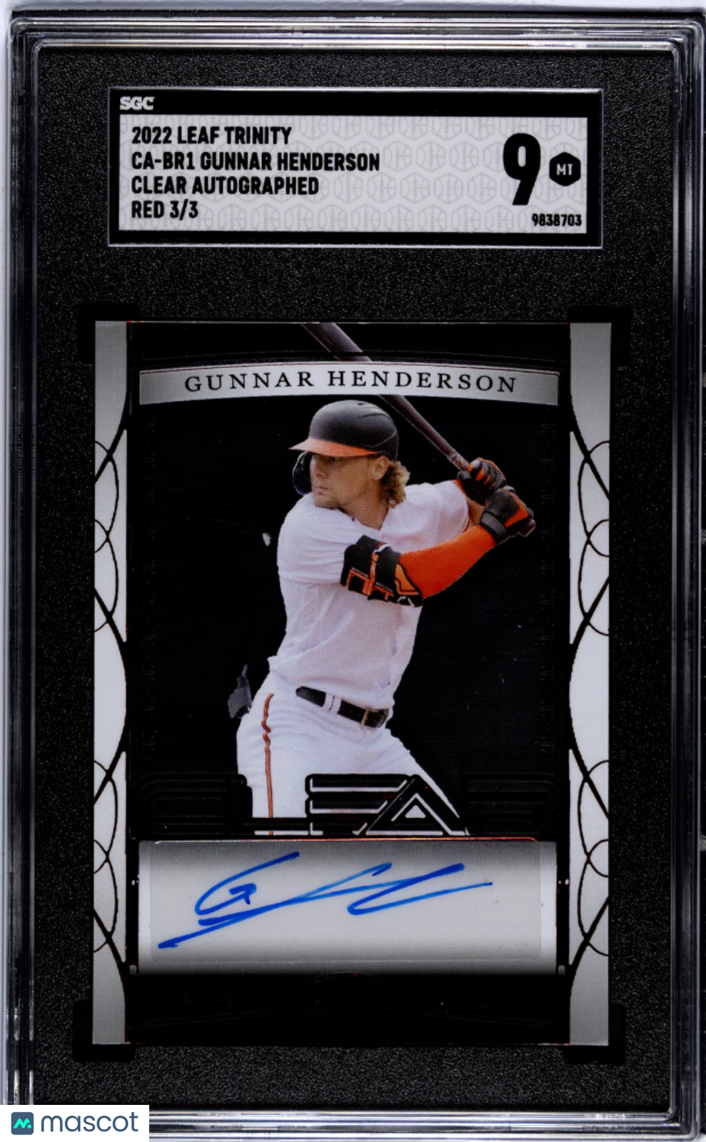 Sports 2022 Leaf Trinity Gunnar Henderson #Ca-Br1 Clear Autograph Red SGC 9