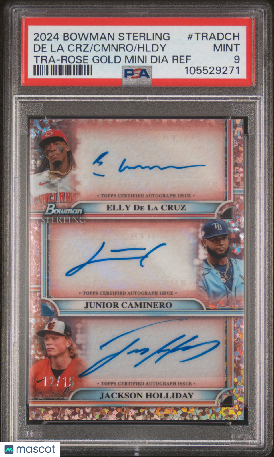 Baseball Bowman 2024 Sterling Triple Auto Jackson Holliday Junior Caminero Elly De La Cruz /15