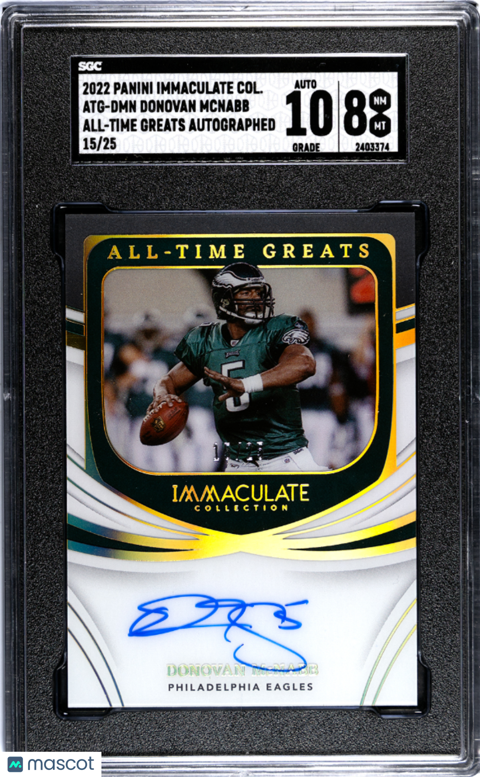 UFC MMA Panini 2022 Panini Immaculate Col. Donovan Mcnabb #Atg-Dmn Greats Auto SGC 8 Auto 10