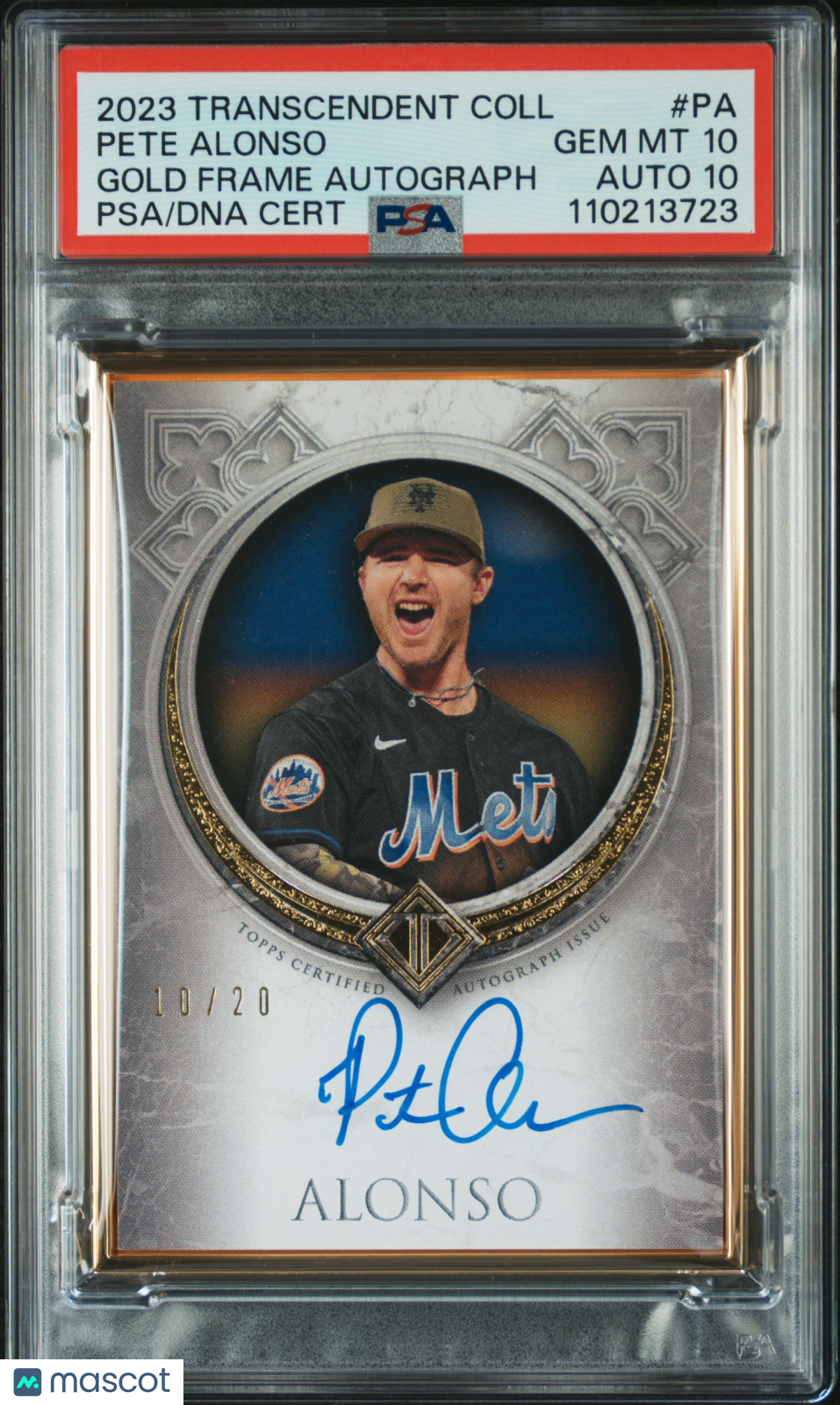 Sports Topps 2023 Topps Transcendent Collection Gold Frame Pete Alonso #Pa /20 PSA 10 Auto 10