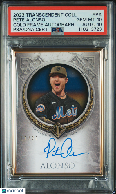 Sports Topps 2023 Topps Transcendent Collection Gold Frame Pete Alonso #Pa /20 PSA 10 Auto 10