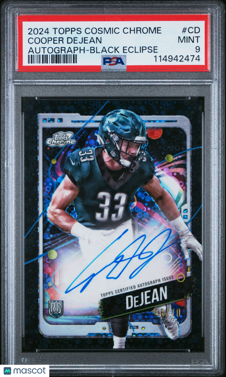 Sports Topps 2024 Topps Cosmic Cosmic Chrome Auto Cooper Dejean #Cd Black Eclipse /10 PSA 9