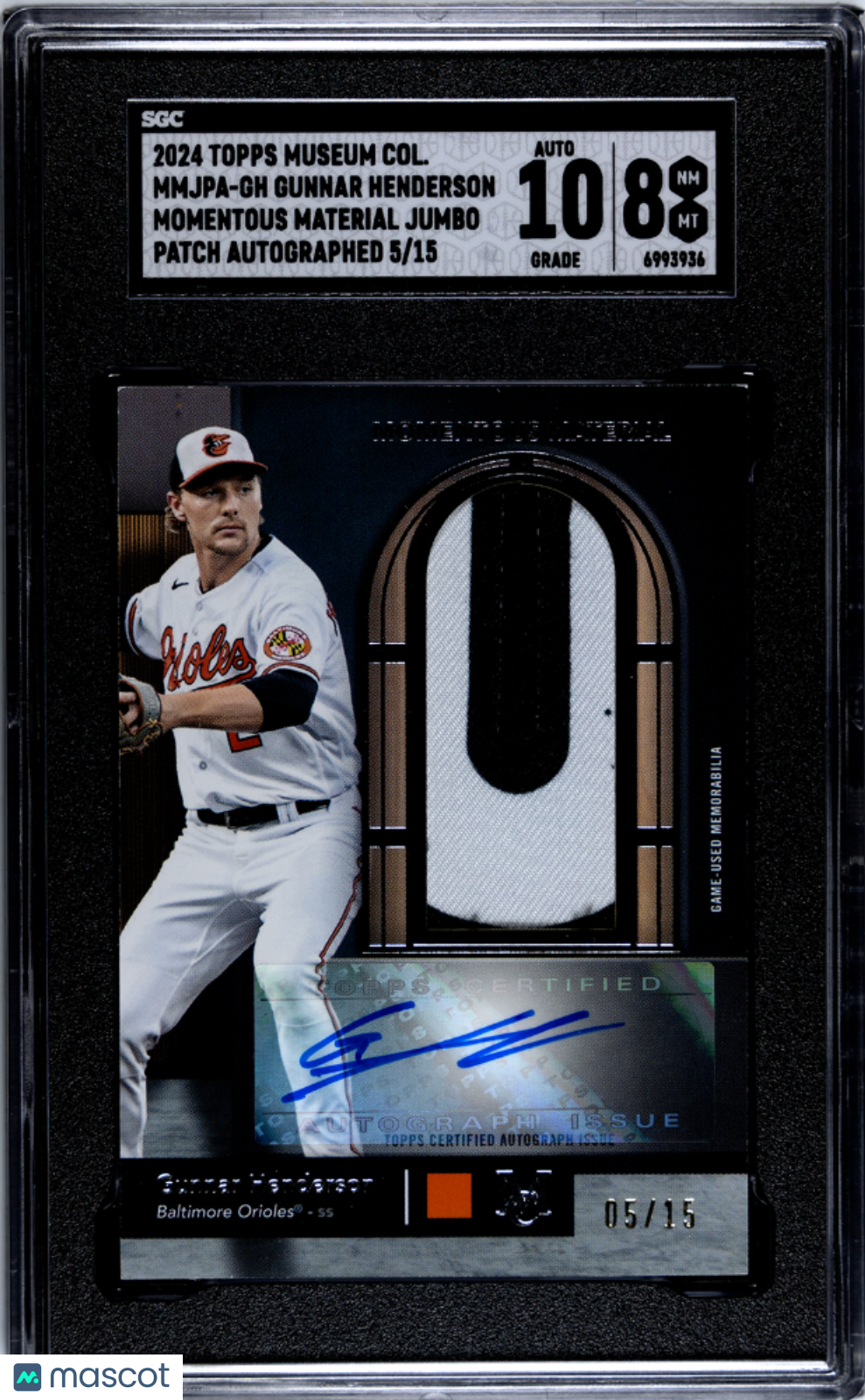 Sports Topps 2024 Topps Museum Gunnar Henderson #Mmjpa-Gh Jumbo Patch SGC 8 Auto 10