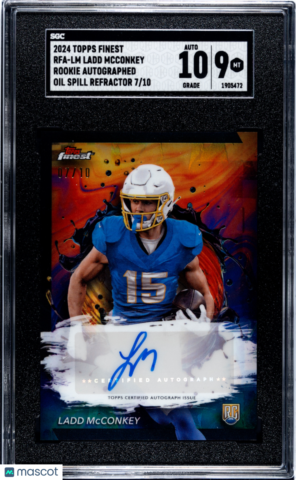 Sports Topps 2024 Topps Finest Ladd Mcconkey #Rfa-Lm Rookie Oil Spill Refractor SGC 9 Auto 10
