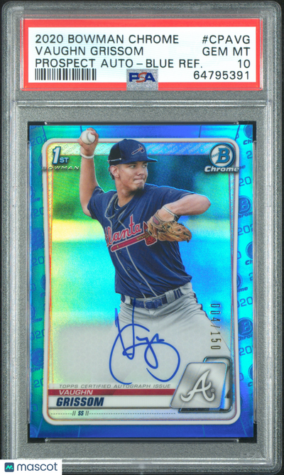Baseball Bowman 2020 Bowman Chrome Prospect Auto Vaughn Grissom #Cpavg Blue Refractor /150 Psa10