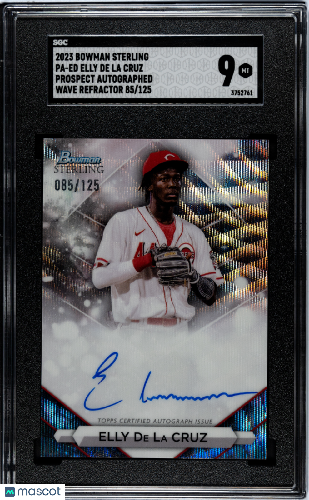 Baseball Bowman 2023 Bowman Sterling Elly De La Cruz #Pa-Ed Pros. Autograph Wave Refractor SGC 9