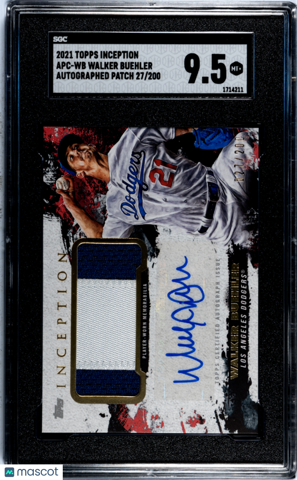 Sports Topps 2021 Topps Inception Walker Buehler #Apc-Wb Autograph Patch SGC 9.5