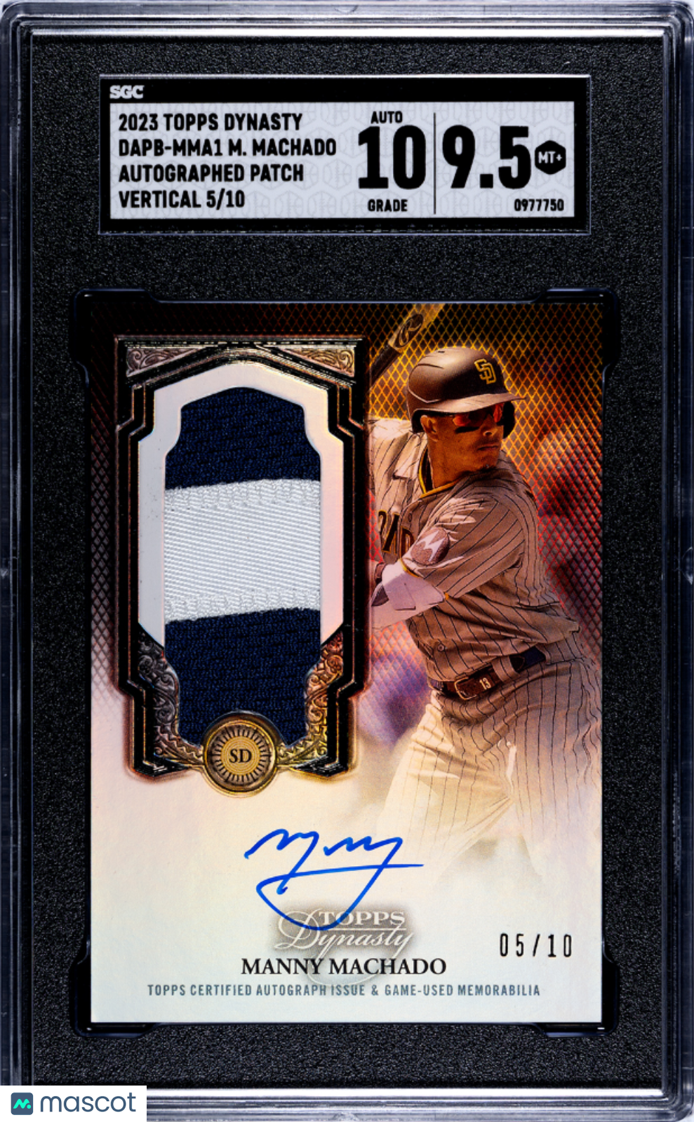 UFC MMA Topps 2023 Topps Dynasty Manny Machado #Dapb-Mma1 Patch Vertical SGC 9.5 Auto 10