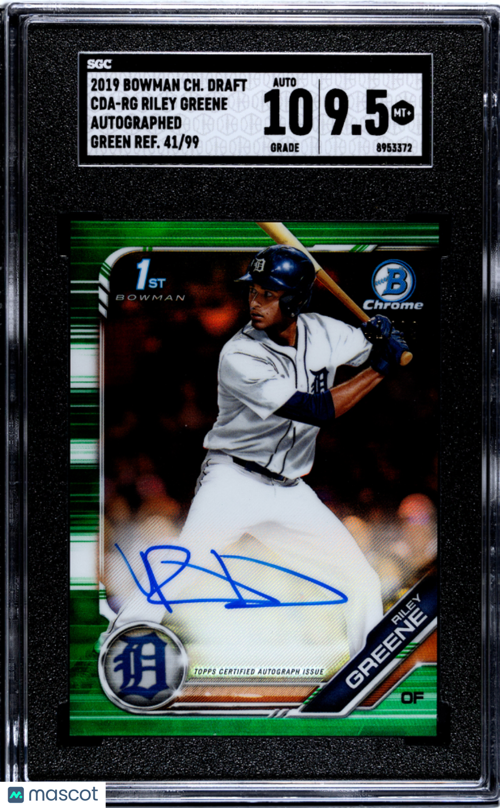 Baseball Bowman 2019 Bowman Chrome Draft Riley Greene #Cda-Rg Green Refractor SGC 9.5 Auto 10