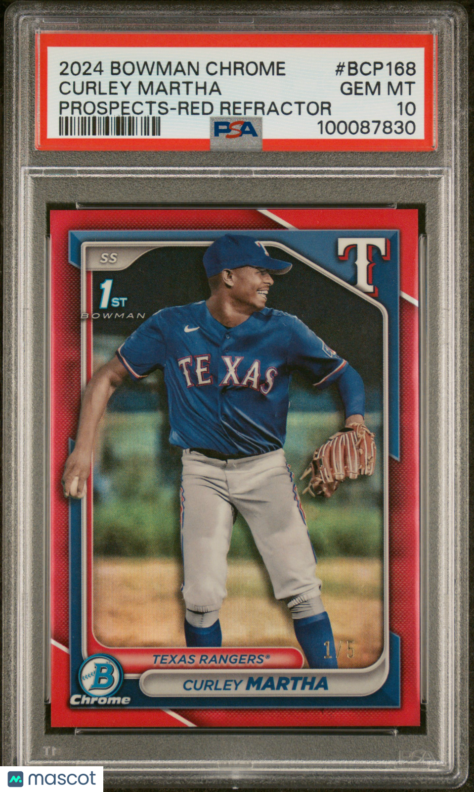 Baseball Bowman 2024 Bowman Chrome Prospects Curley Martha #Bcp168 Red Refractor 1/5 PSA 10