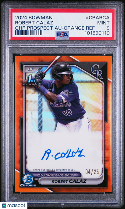 Baseball Bowman 2024 Bowman Chrome Prospect Auto Robert Calaz #Cparca Orange Ref /25 PSA 9