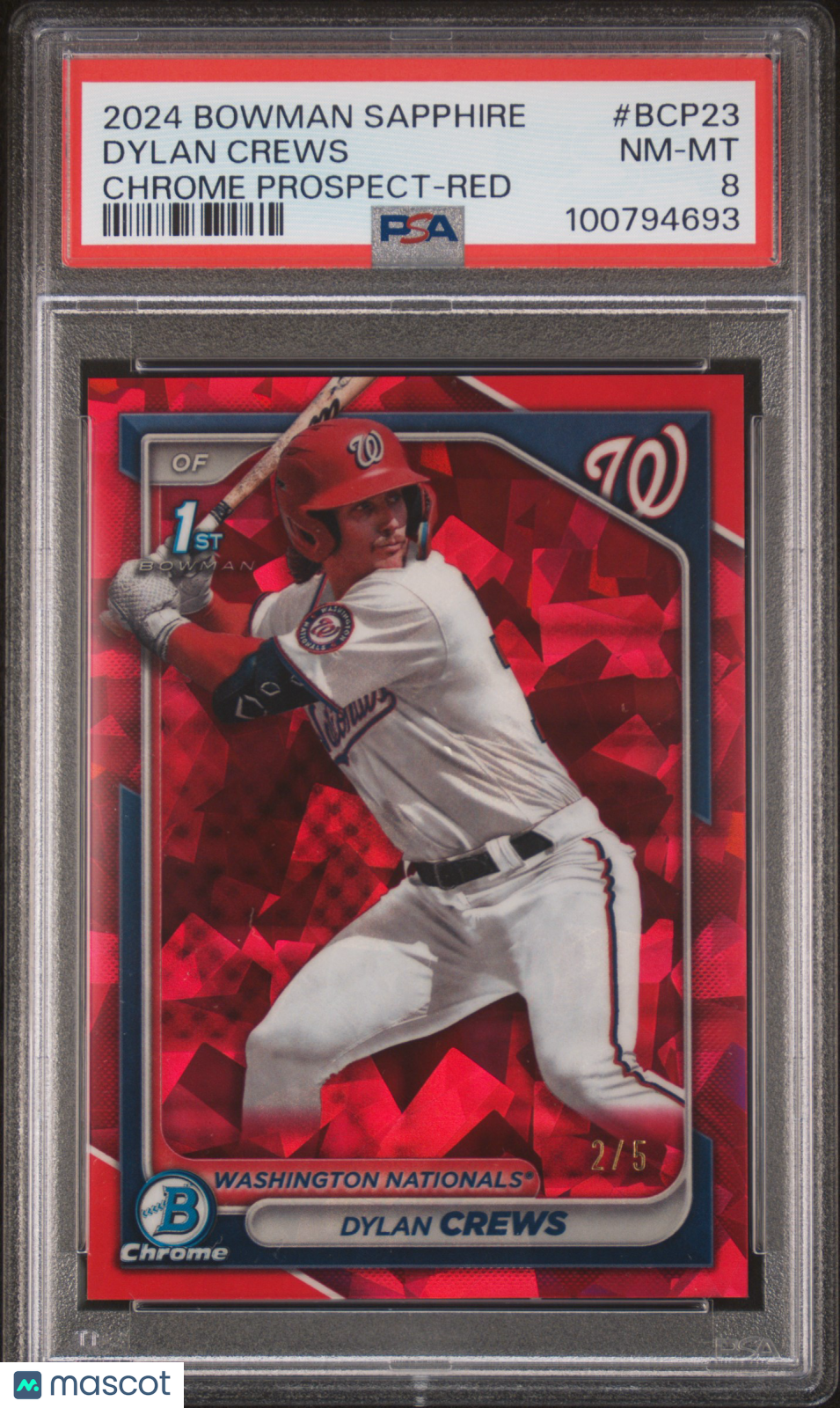 Baseball Bowman 2024 Bowman Sapphire Edition Chrome Prospects Dylan Crews #Bcp23 Red 2/5 PSA 8