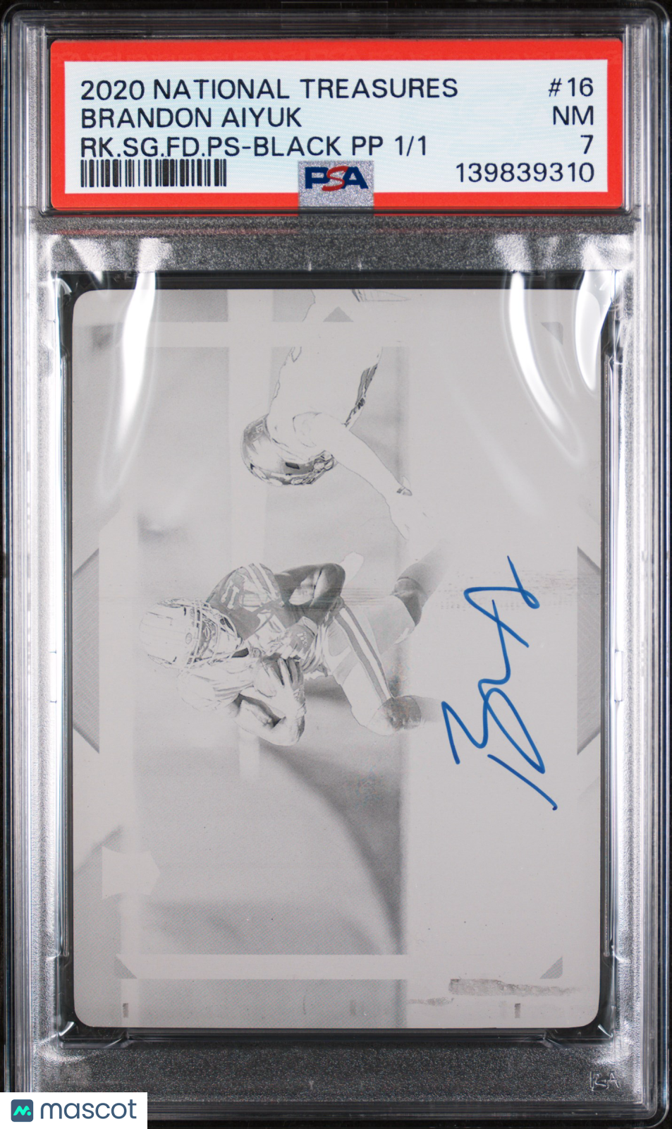 Sports Panini 2020 Panini Rookie Pass Brandon Aiyuk #16 Rk. Sg. Fd. Ps Black Pp 1/1 PSA 7