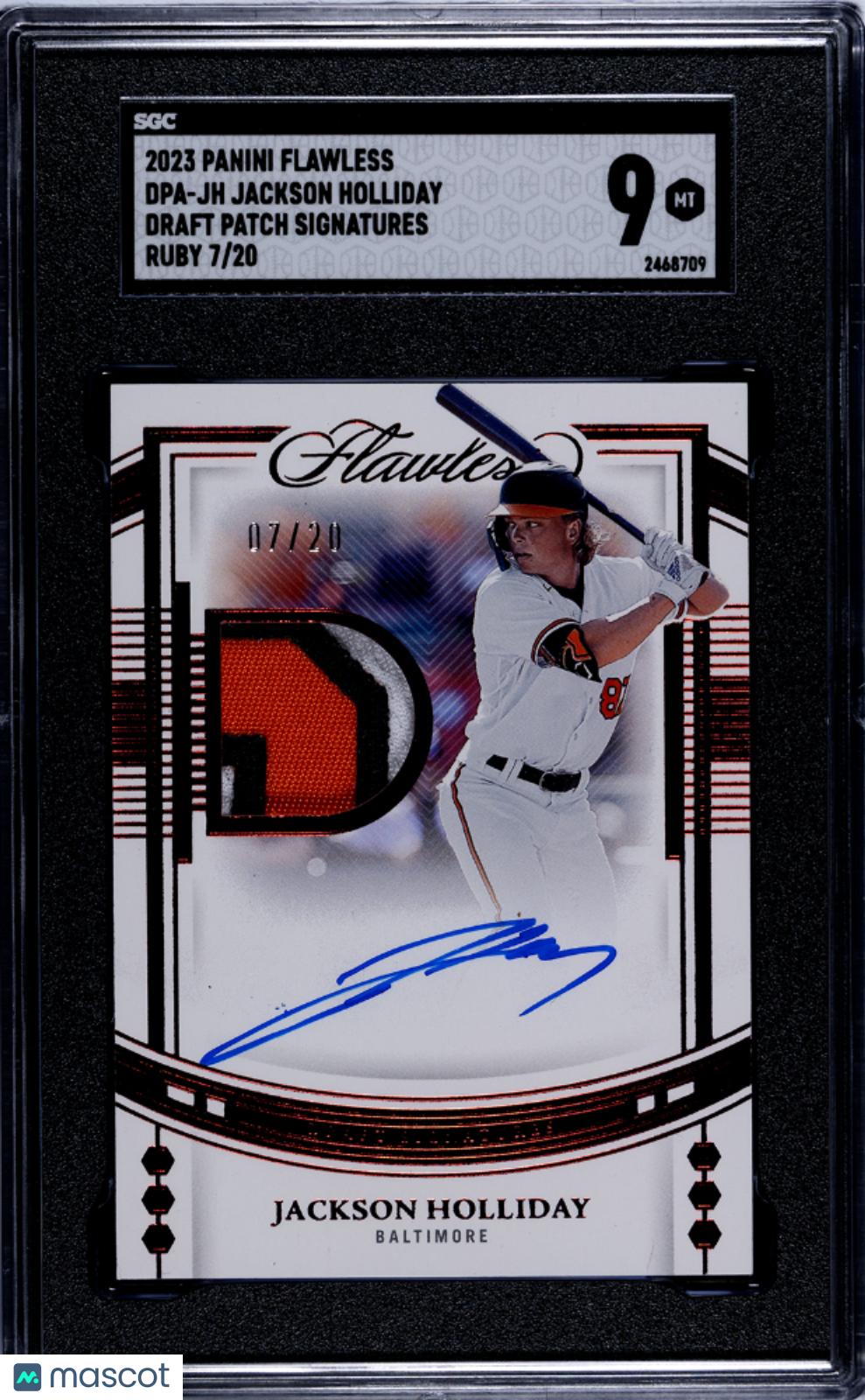 Sports Panini 2023 Panini Flawless Jackson Holliday #Dpa-Jh Draft Patch Sigs. Ruby SGC 9