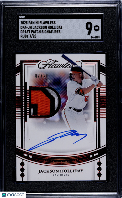Sports Panini 2023 Panini Flawless Jackson Holliday #Dpa-Jh Draft Patch Sigs. Ruby SGC 9