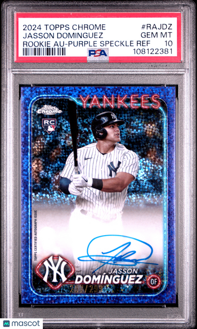 Sports Topps 2024 Topps Chrome Rookie Jasson Dominguez #Rajdz Purple Speckle 237/299 PSA 10