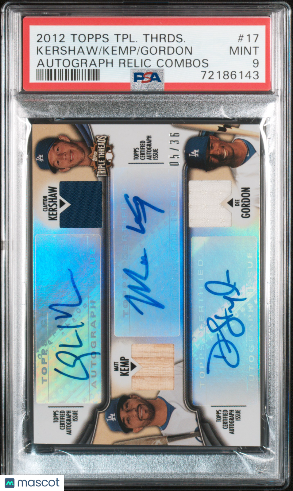 Sports Topps 2012 Topps Triple Threads Autograph Relic Gordon Kemp Kershaw #17 /36 PSA 9