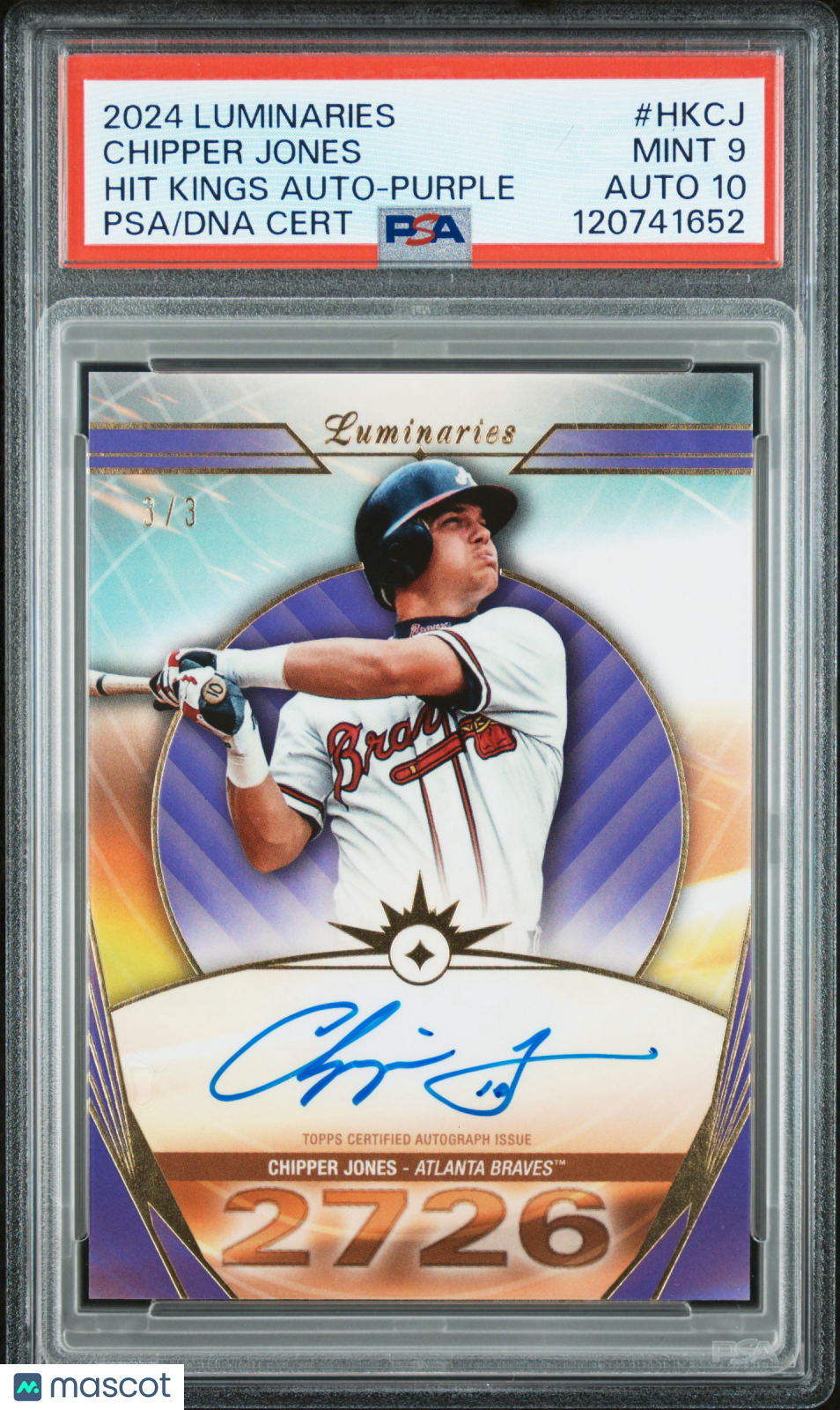 Sports Topps 2024 Topps Luminaries Hit Kings Auto Chipper Jones #Hkcj 3 / 3 PSA 9 Auto 10