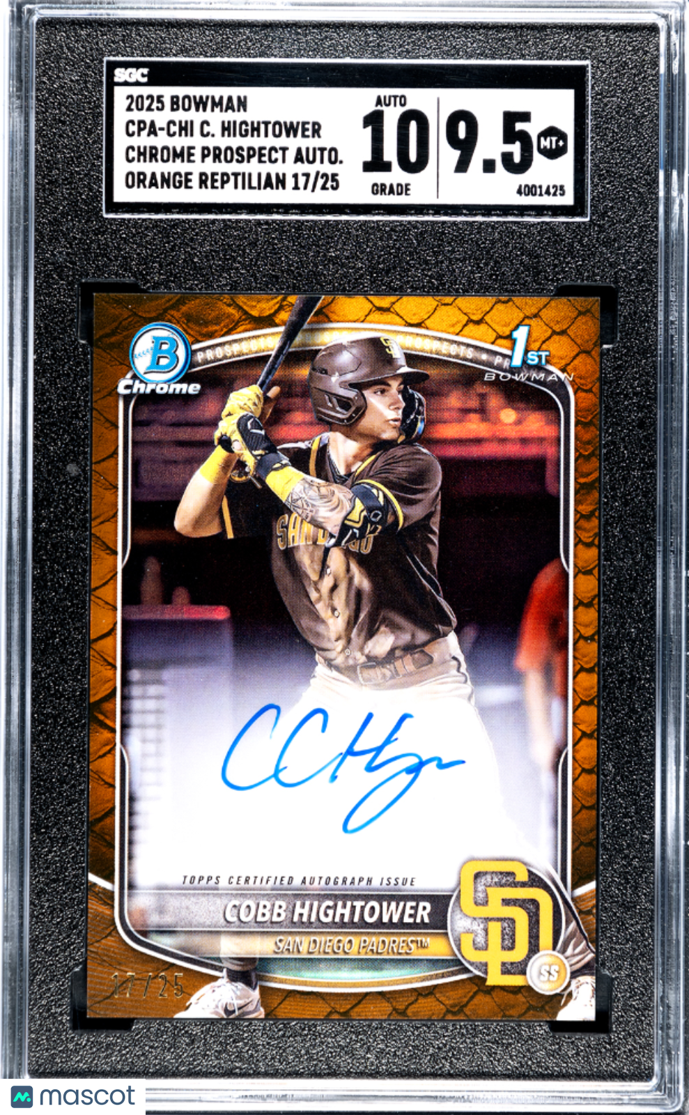 Baseball Bowman 2025 Bowman Cobb Hightower #Cpa-Chi Prospect Orange Reptilian Re SGC 9.5 Auto 10