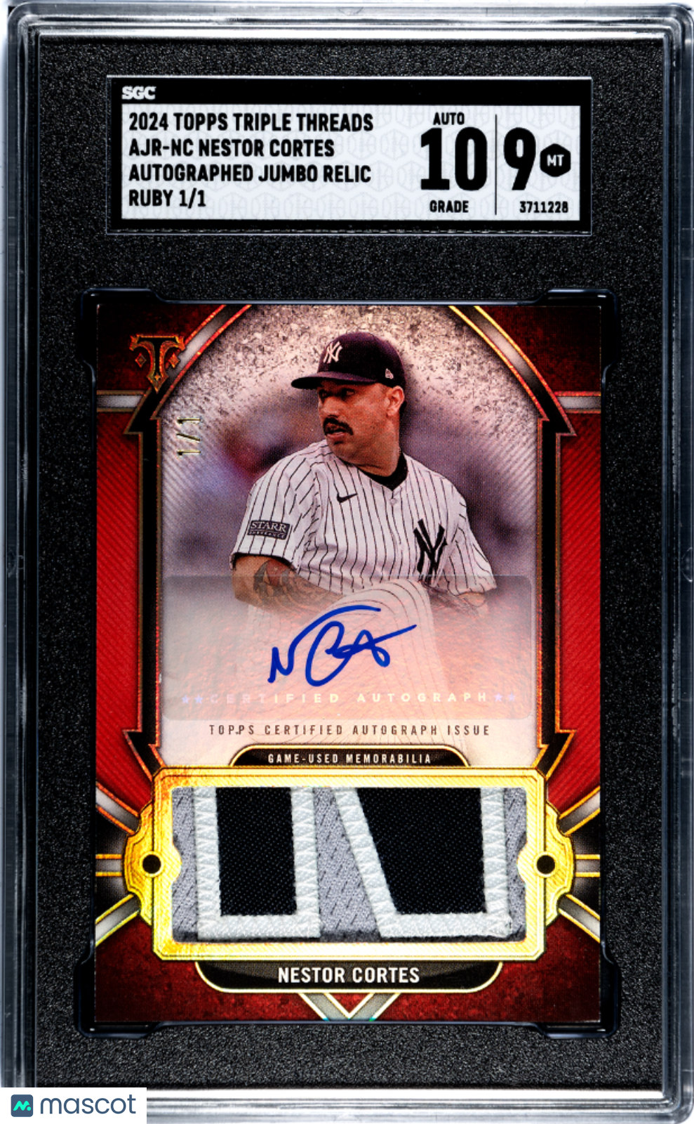 Sports Topps 2024 Topps Triple Nestor Cortes #Ajr-Nc Auto Jumbo Relic Ruby 1 1 SGC 9 Auto 10