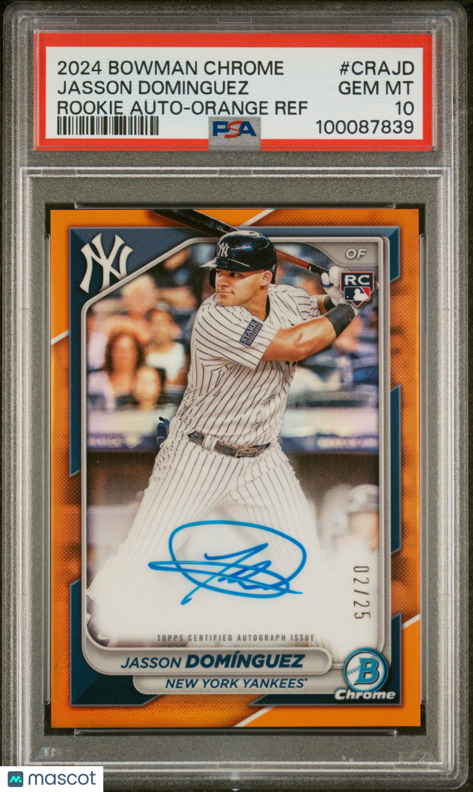 Baseball Bowman 2024 Bowman Chrome Rookie Autojasson Dominguez #Crajd Orange Ref 02/25 PSA 10