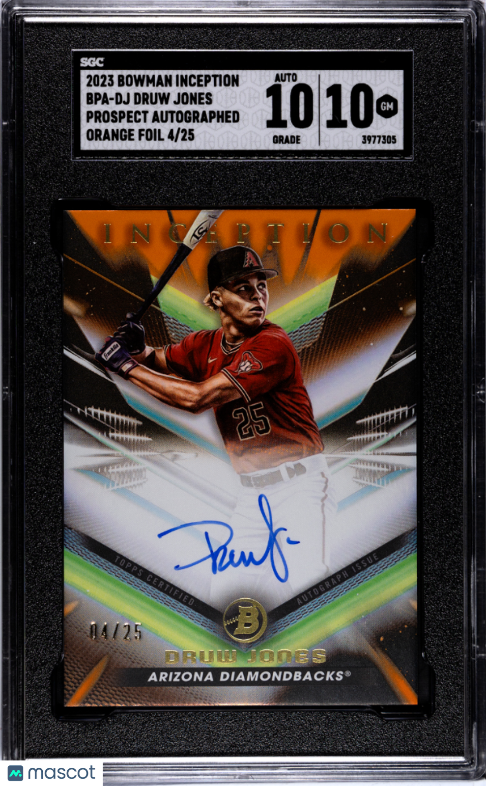 Baseball Bowman 2023 Bowman Inception Druw Jones #Bpa-Dj Prospect Orange Foil SGC 10 Auto 10