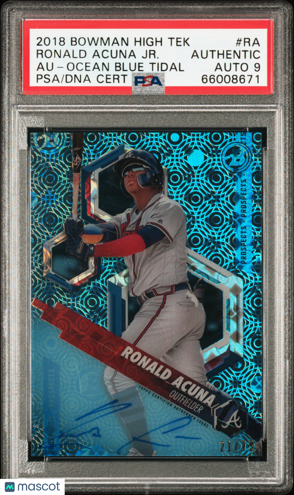 Baseball Bowman 2018 Bowman High Tek Ronald Acuna #Ra Au Ocean Blue Tidal PSA A Auto 9