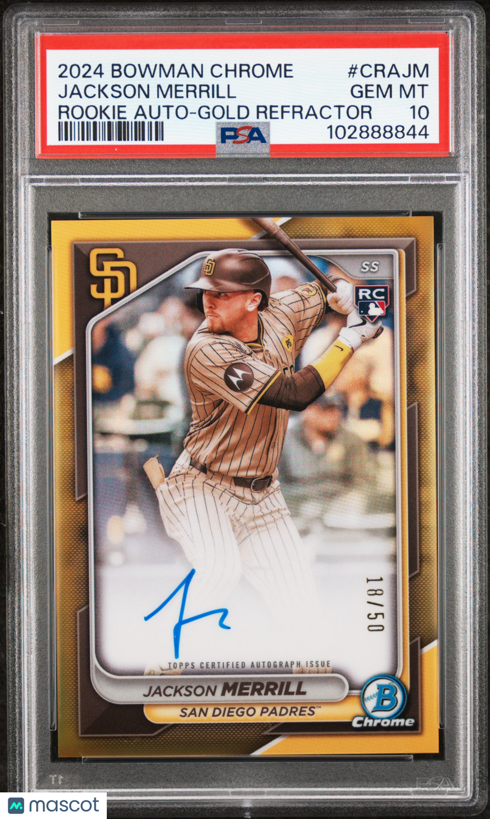 Baseball Bowman 2024 Bowman Chrome Rookie Auto Jackson Merrill #Crajm Gold Refractor PSA 10