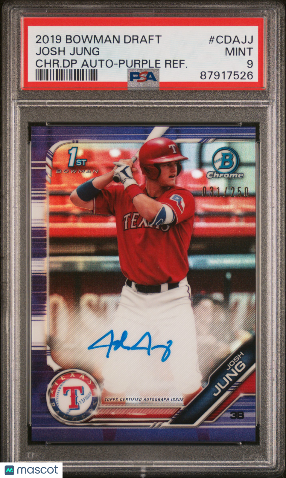 Baseball Bowman 2019 Bowman Draft Chrome Auto Josh Jung #Cdajj Chr. DP Purple 031/250 PSA 9