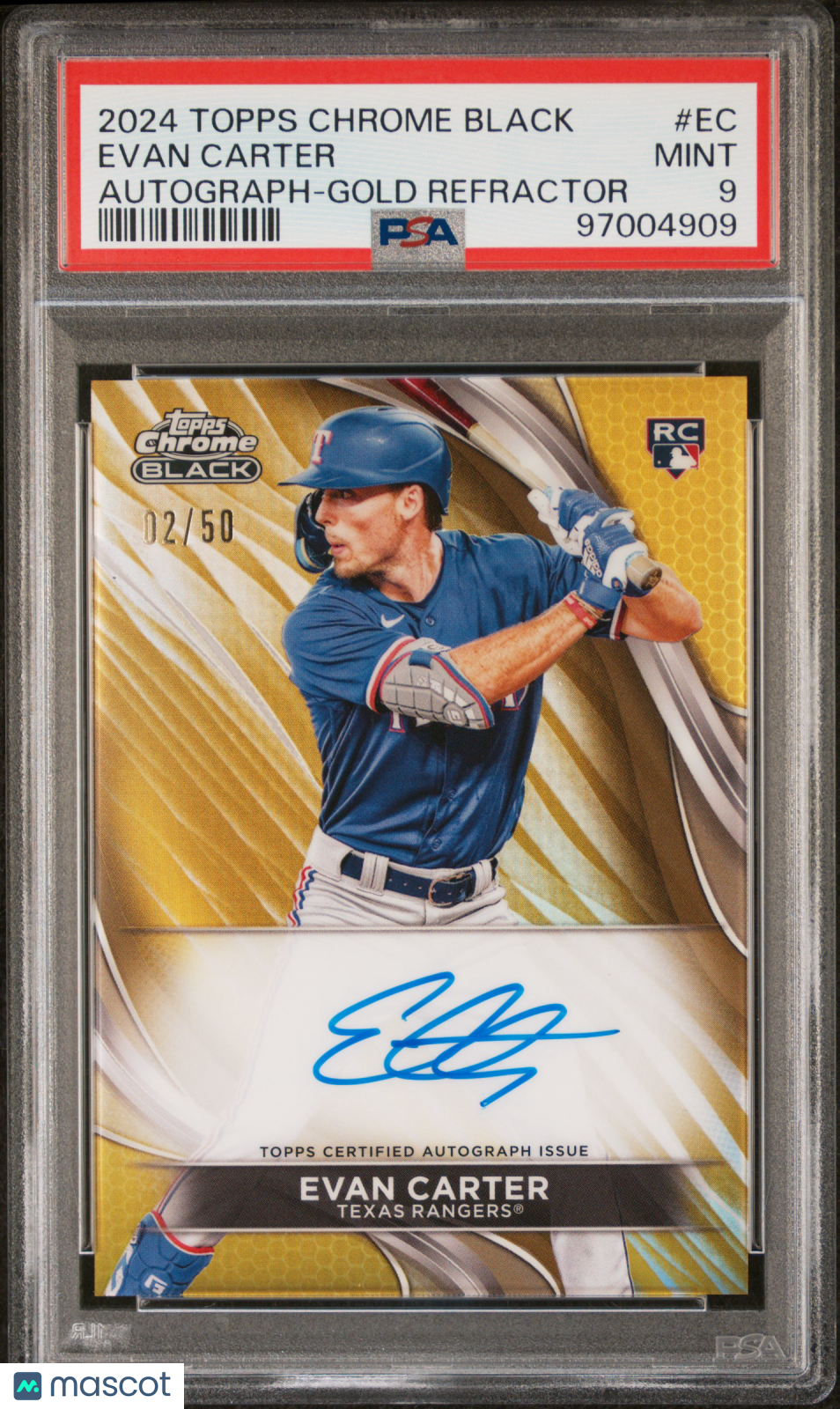 Sports Topps 2024 Topps Chrome Black Autographs Evan Carter #Ec Gold Refractor 02/50 PSA 9