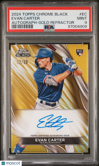 Sports Topps 2024 Topps Chrome Black Autographs Evan Carter #Ec Gold Refractor 02/50 PSA 9