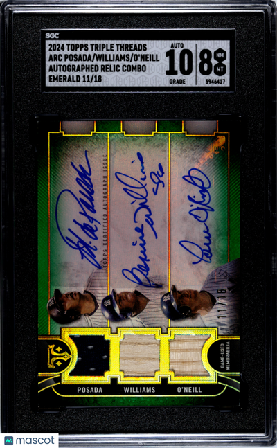 Sports Topps 2024 Topps Triple Williams O'Neill Posada Relic Combo Emerald SGC 8 Auto 10