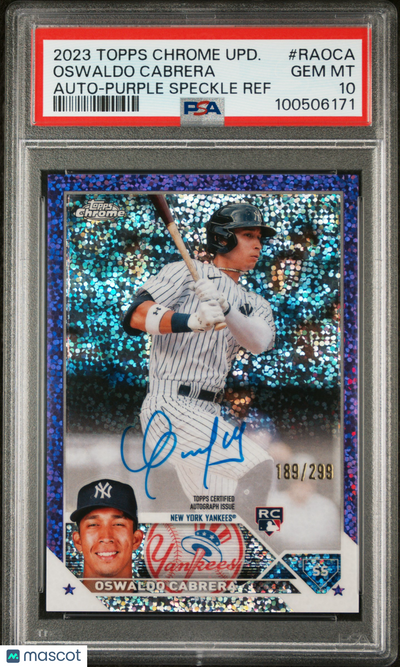 Sports Topps 2023 Topps Chrome Auto Oswaldo Cabrera #Raoca Purple Speckle Ref /299 PSA 10