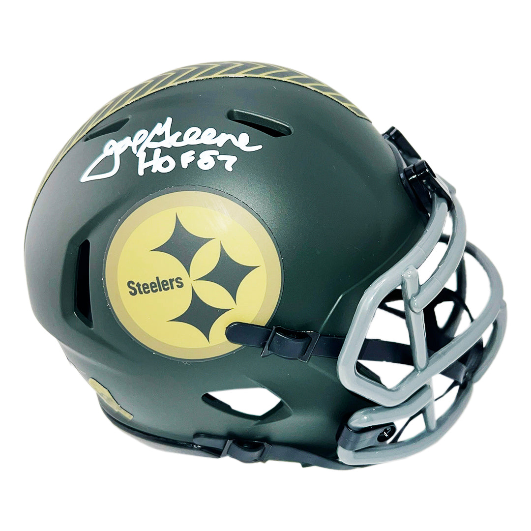 Joe Greene Signed Hof 87 Inscription Pittsburgh Steelers Salute 2025 Mini Football Helmet (Beckett)