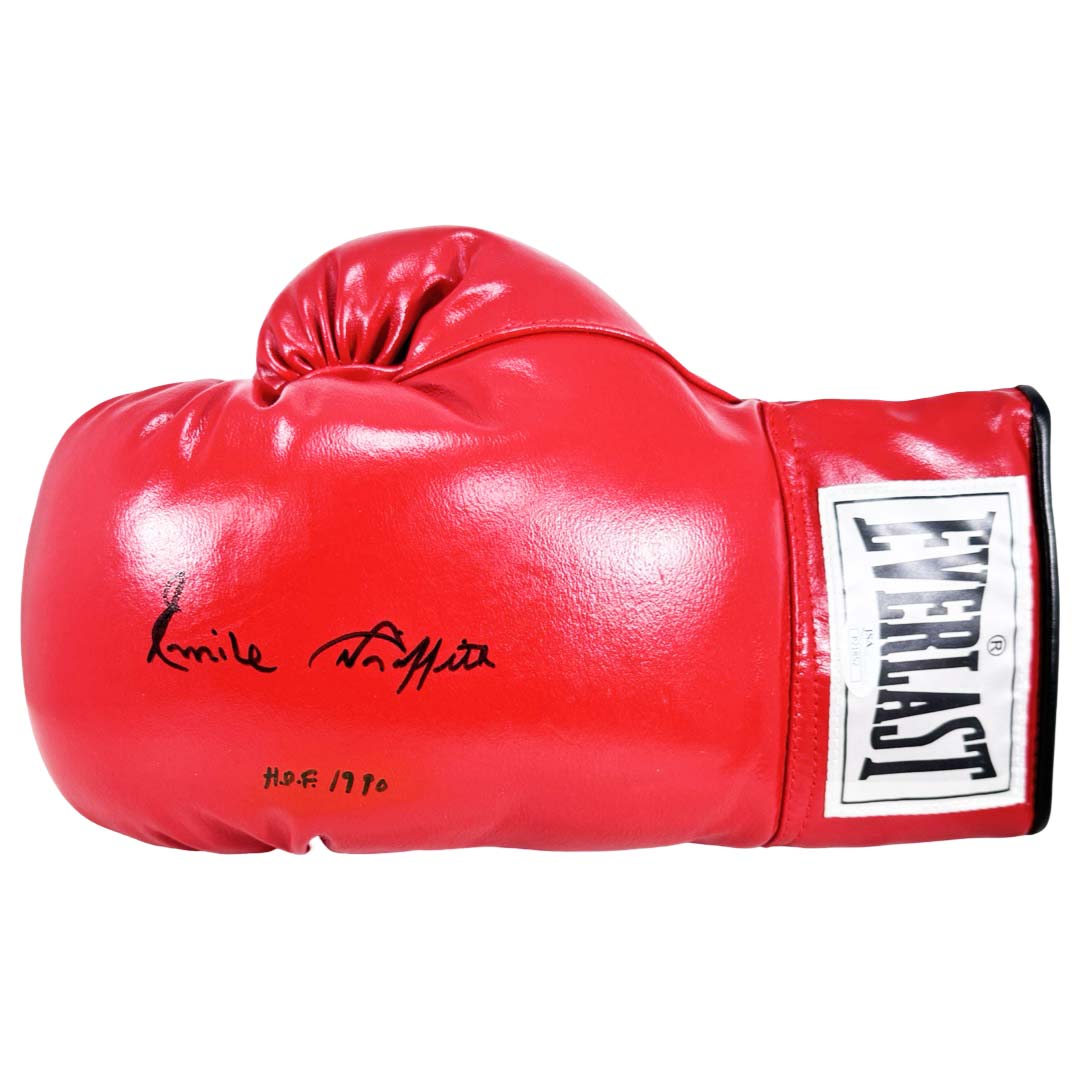 Emile Griffith Signed Hof 1990 Inscription Red Boxing Glove (Jsa)