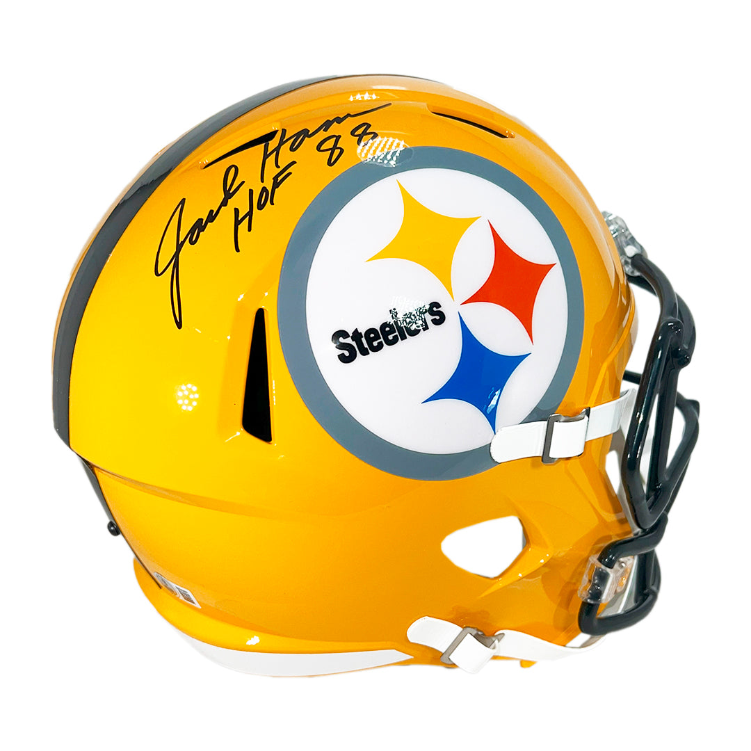Jack Ham Signed Hof 88 Inscription Pittsburgh Steelers Throwback Gold Speed Full-Size Replica Football Helmet (Beckett)