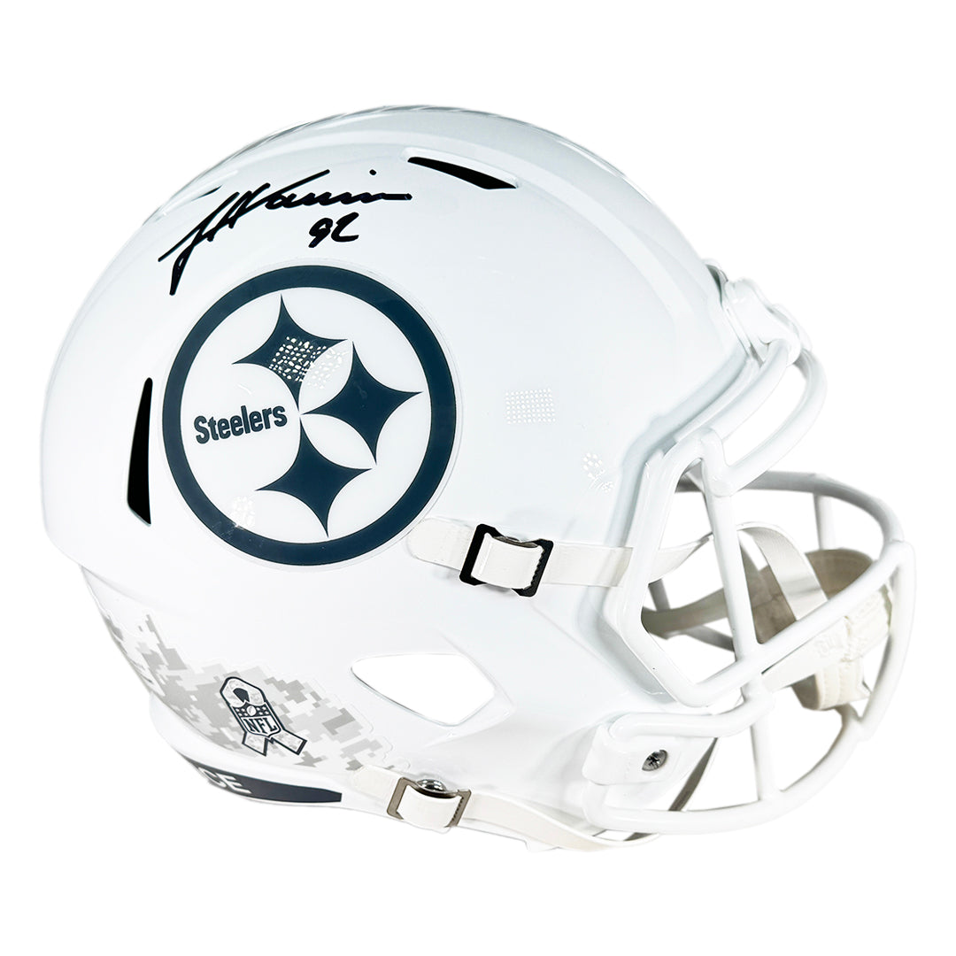 James Harrison Signed Pittsburgh Steelers Salute To Service 2024 Full-Size Replica Football Helmet (Beckett)