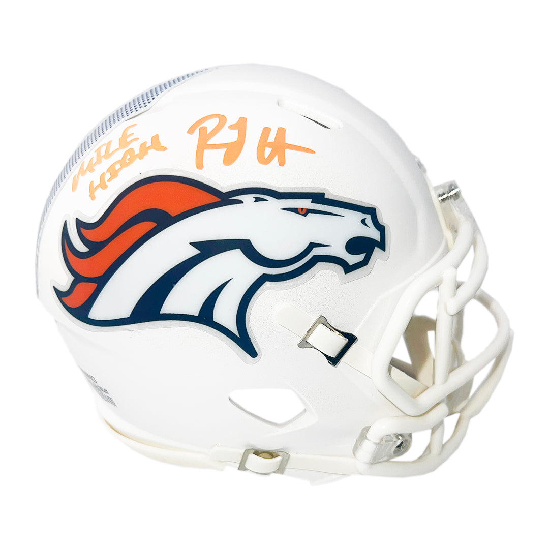 Rj Harvey Signed Mile High Inscription Denver Broncos Alt 2024 Speed Mini Football Helmet (Jsa)