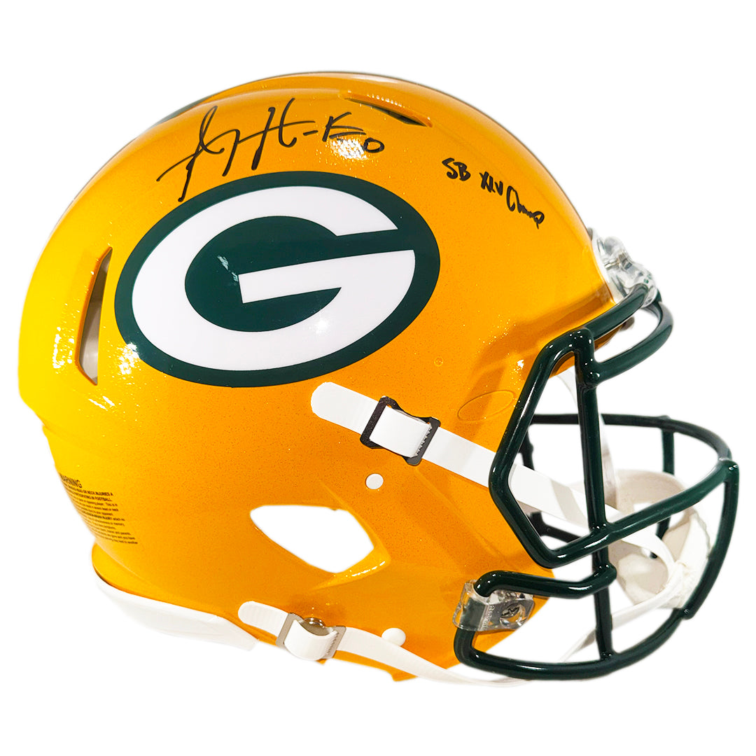 A.J. Hawk Signed Sb Xlv Champs Inscription Green Bay Packers Authentic Speed Full-Size Football Helmet (Beckett)