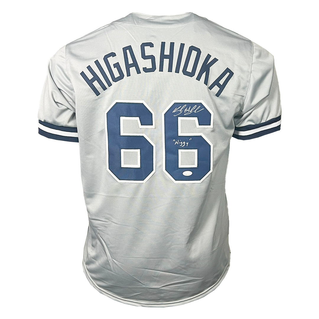 Kyle Higashioka Signed Higgy Inscription New York Grey Baseball Jersey (Jsa)