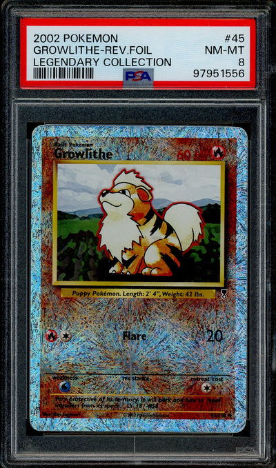 Pokémon PSA 8 Growlithe-Rev.Foil Legendary Collection *Damaged*