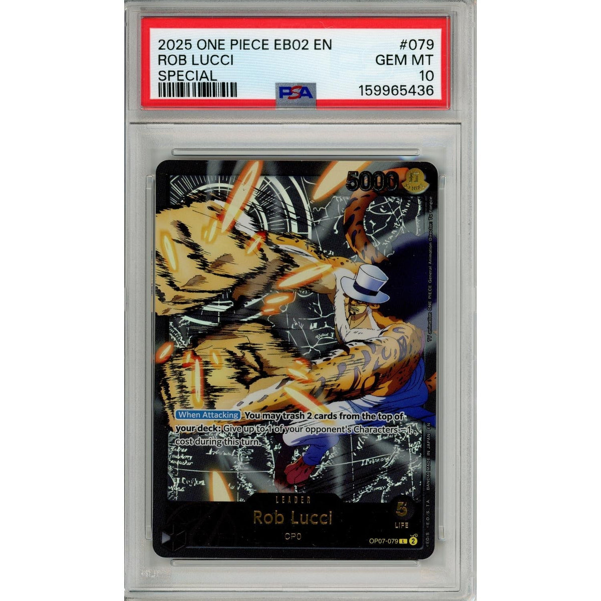 One Piece TCG One Piece Graded: Rob Lucci Eb02 Special Leader (2025) PSA 10