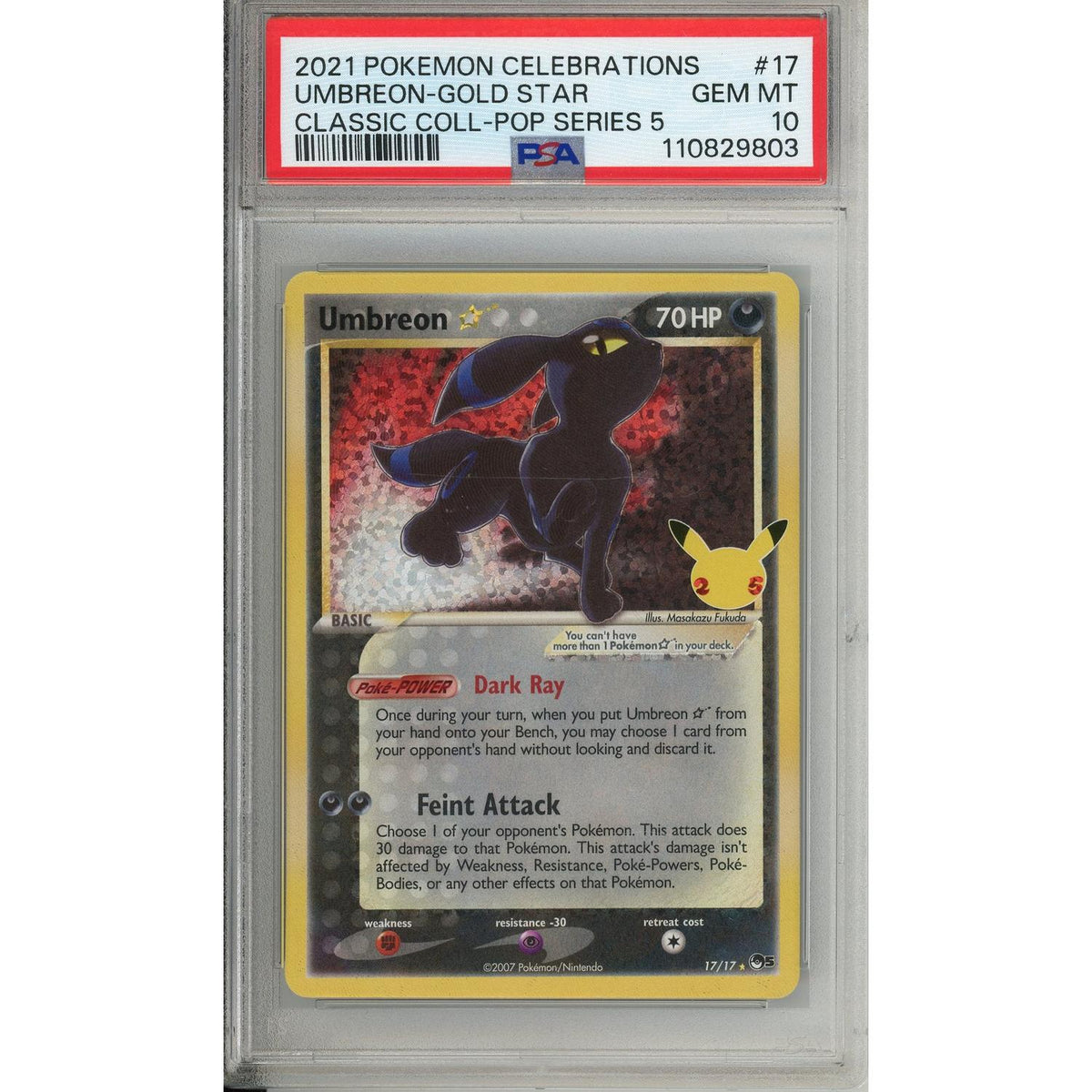 Pokémon Pokemon Graded: Umbreon Gold Star 17/17 Celebrations Classic Collection (2021) Holo PSA 10