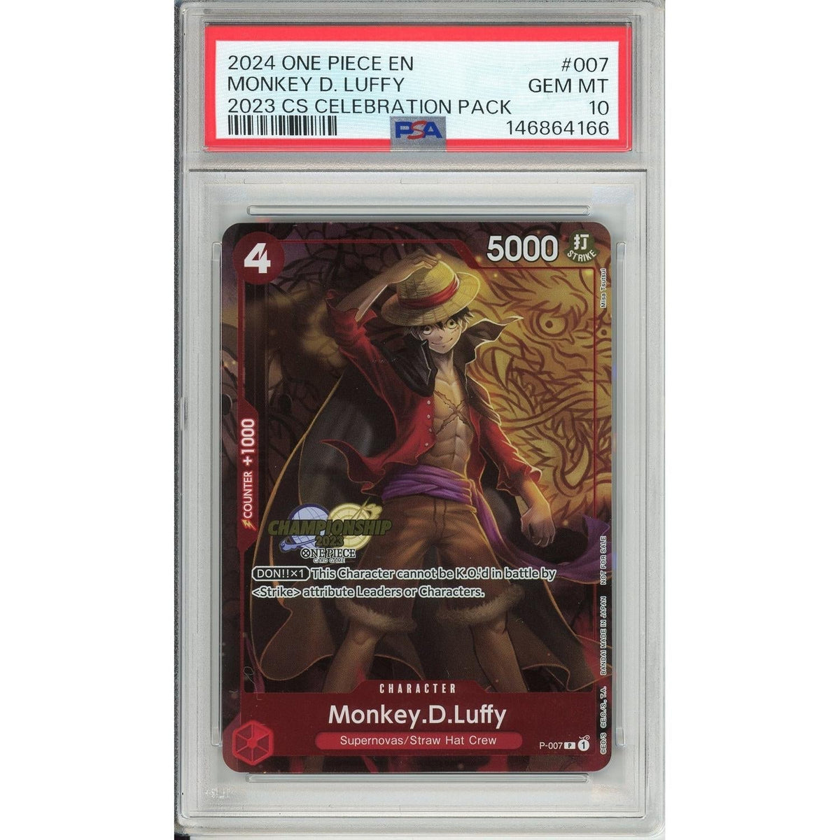 One Piece TCG One Piece Graded: Monkey D. Luffy P-007 Cs Celebration Pack (2024) PSA 10