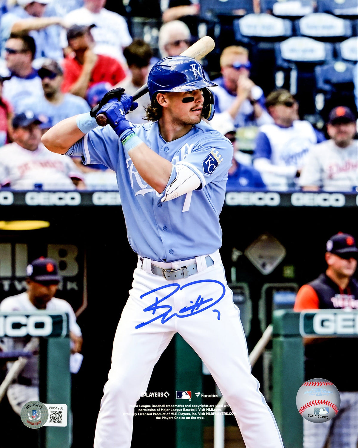 Bobby Witt Jr. Autographed 8X10 Photo Kansas City Royals Beckett Bas Witness Stock #210851