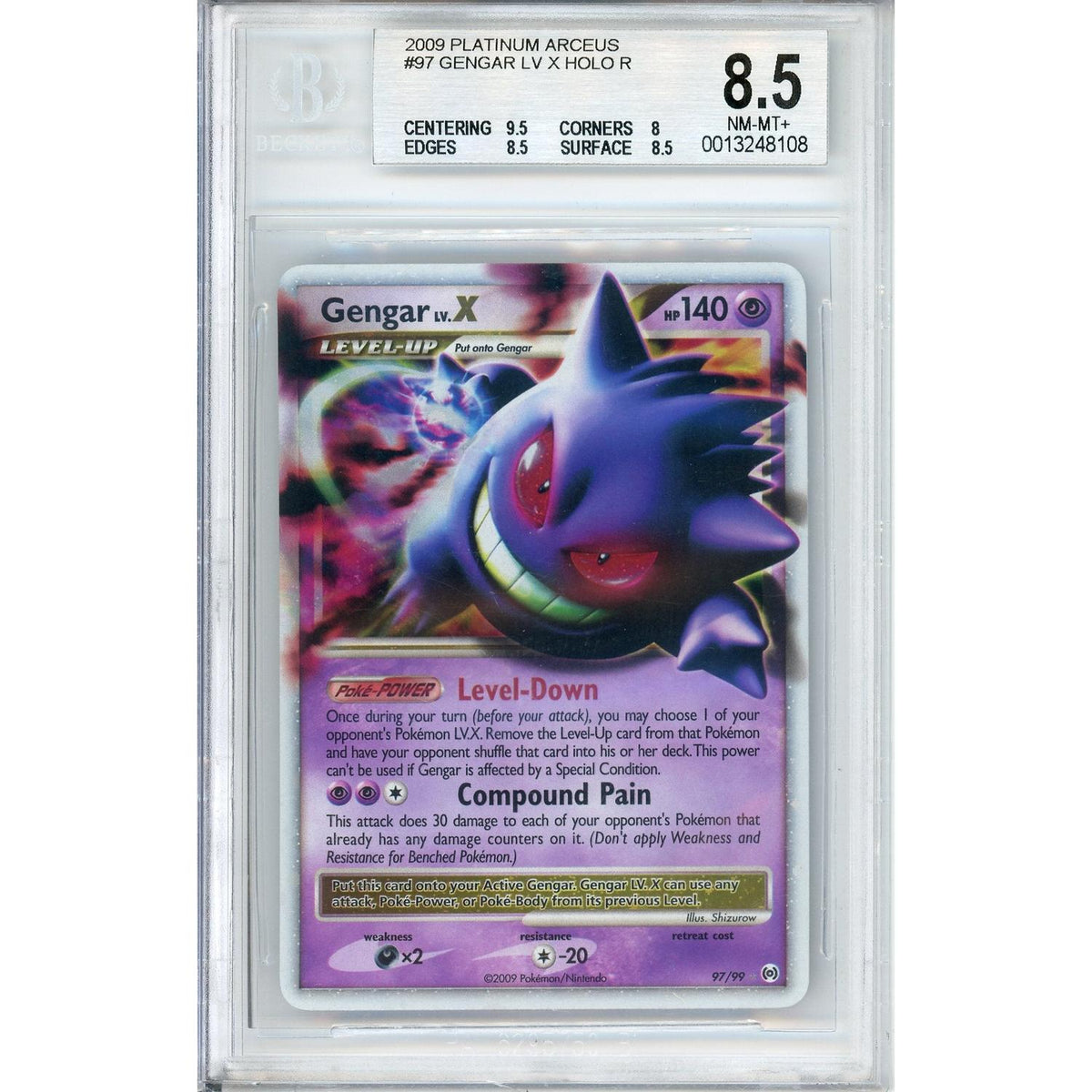 Pokémon Pokemon Graded: Gengar Lv.X 97/99 Platinum Arceus (2009) Holo Beckett 8.5