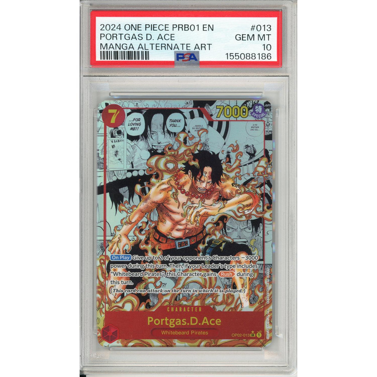 One Piece TCG One Piece Graded: Portgas D. Ace Prb01 Manga Alt Art (2024) PSA 10