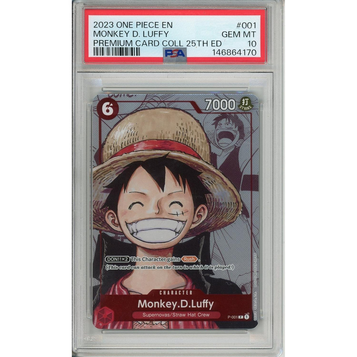One Piece TCG One Piece Graded: Monkey D. Luffy P-001 Premium Card Collection 25th Edition PSA 10